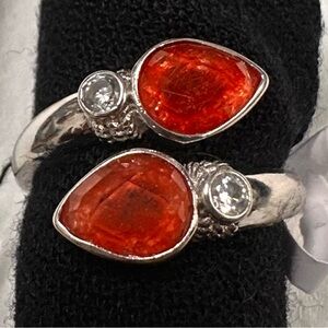 Elegant Silver Ring with Orange and Clear Stones